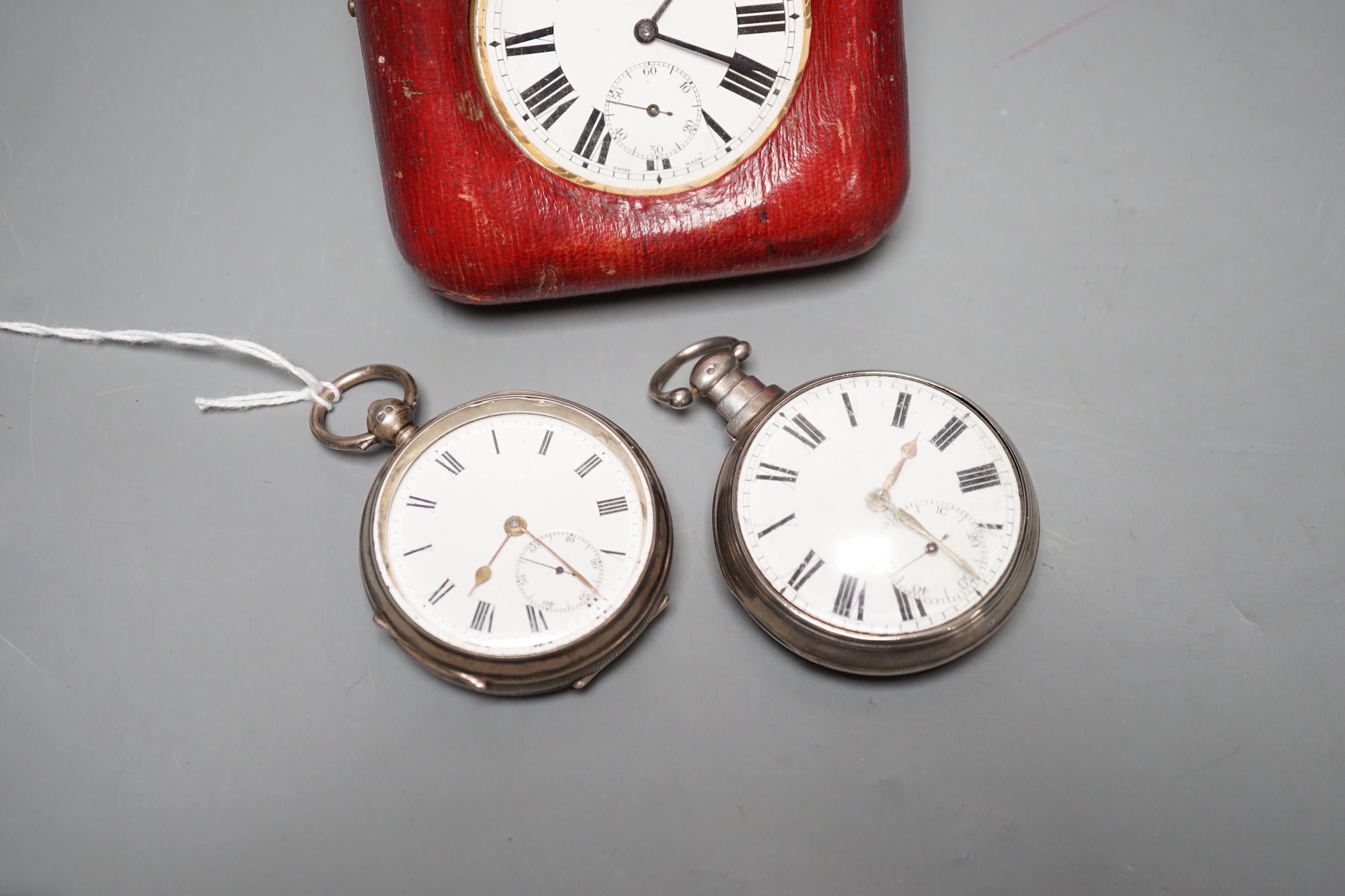 A George IV silver pair cased pocket watch by J. Levy & Son and two other pocket watches including one silver.